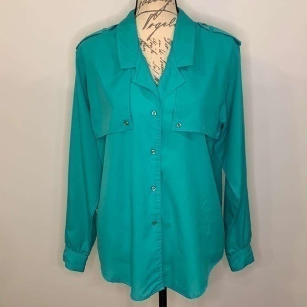 Diane Von Furstenberg vintage button front roll tab safari blouse 12 - Picture 1 of 5
